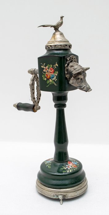 Macina Pepe con Carillon e Testa di Cinghiale - Legno e Ottone Argentato