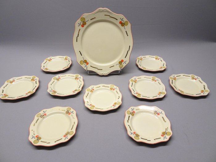Cambridge Ivory - pastry set (10) - Art Deco - Porcelain