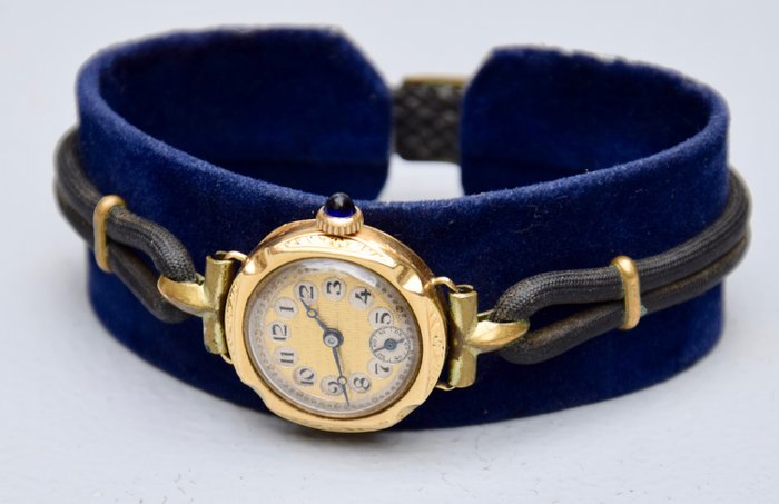Jugendstil Armbanduhr Vintage Damenuhr 18 Karat 750er Gold "Enila" Swiss made mit Saphire Krone - Donna - 1901-1949