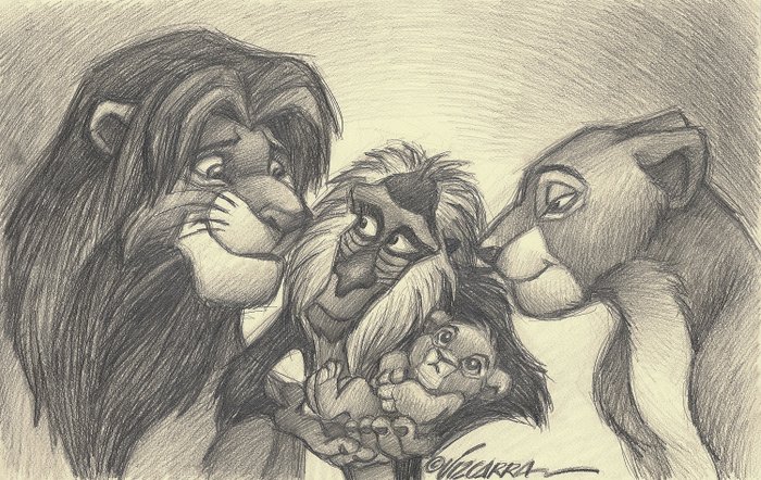 Lion King - Simba, Mufasa, Sarabi and Rafiki - Original Drawing - Vizcarra - Pencil Art