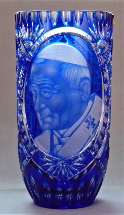  Tarnow S.A. - Pape Jean Paul II Vase Bleu Cobalt - Cristal de plomb