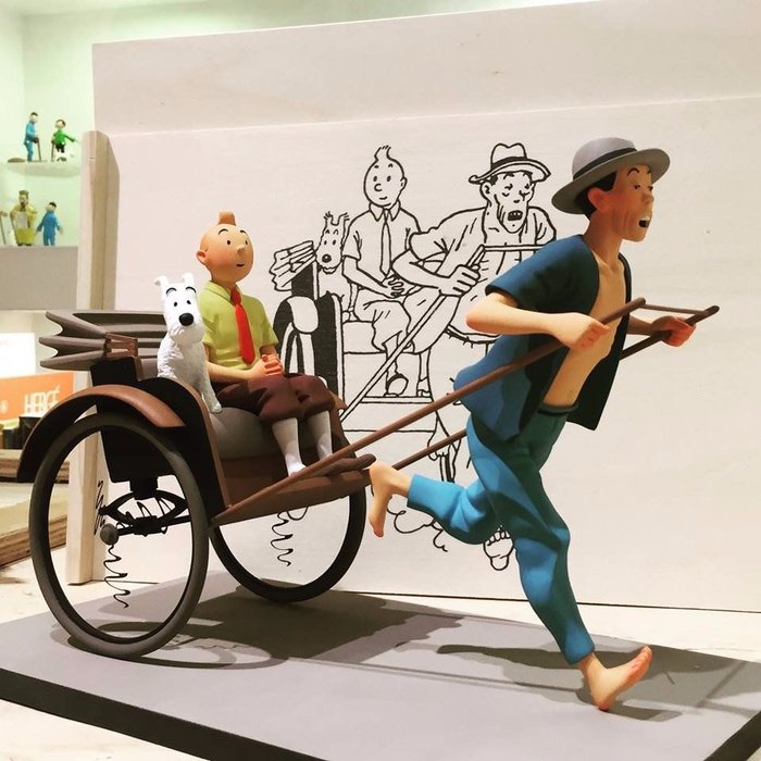 Tintin - Statuette Fariboles 44021 - Tintin et Milou dans le pousse-pousse - Le lotus Bleu - Erstausgabe - (2017)