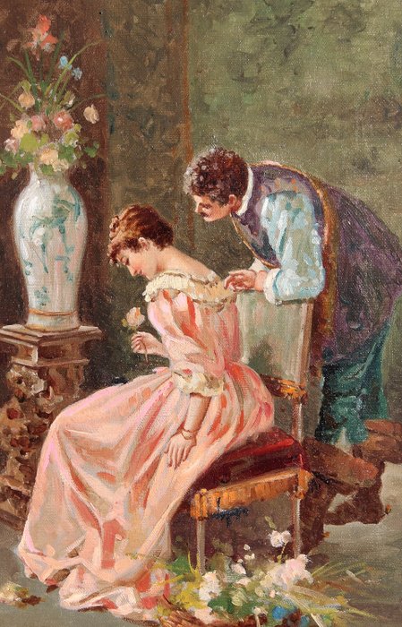 Carlo Passarelli  (1860-1917) - L'amour galant ou couple aux fleurs
