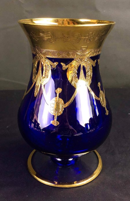 Cristal T Murano  - Wazon - Kobaltowy niebieski kryształ, 24-karatowe złoto