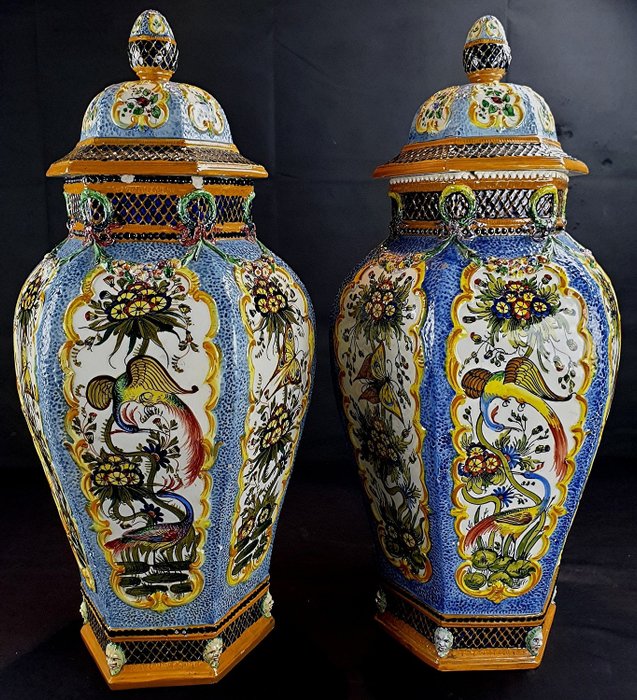 Agostinelli e dal Prà - 一对带盖的花瓶 (2) - 陶瓷