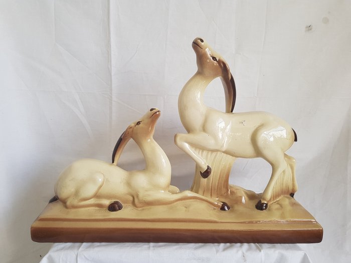 Charles Lemanceau - St. Clement - 裝飾藝術-兩隻羚羊雕塑 (1)
