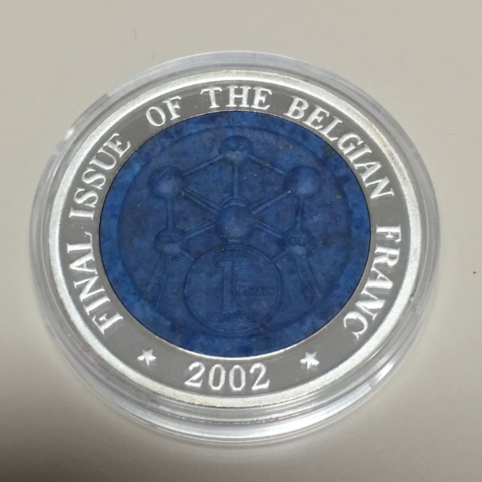 Corea. 10 Won 2002 Edelstein-Reliefmünze 'Final Issue Of the Belgian Franc' - mit  Lapislazuli, 1 Oz (.999)  (Senza Prezzo di Riserva)