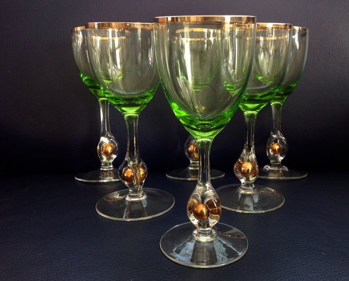 Clover Glass Leaf Slovacia - 6 bucăți de cristale boemice Pahare de vin, pahare de vin, pahare de lichior - Cristal