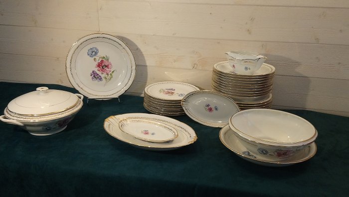 Illustré de fleurs des champs - Pâtes & émaux de Limoges signés C.G  - Serwis stołowy - Prawdziwa porcelana limogów