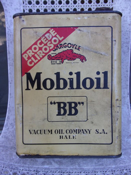 Rare bidon d'huile  - Mobiloil Gargoyle BB   Suisse - 2 Litres - 1920-1930
