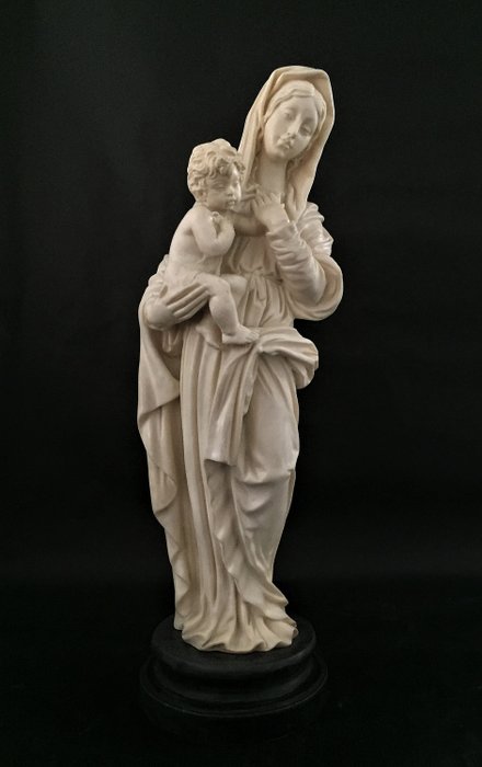 A. Santini statue Madone avec l'enfant - Marbre, albastine