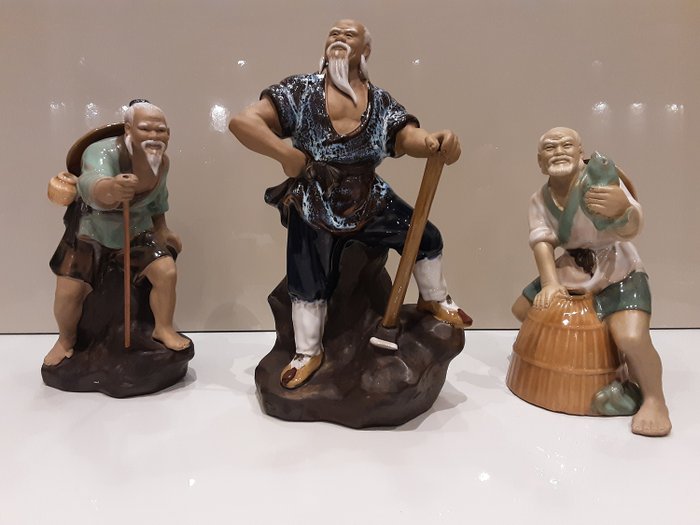 Trois figurines Vintage Shiwan Mud Men (3) - Porcelaine - Chine - Fin du XXe siècle