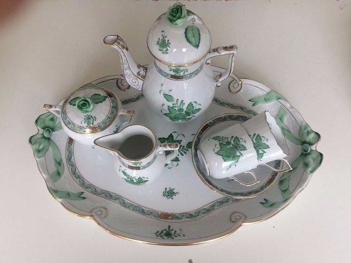 Herend - coffee, mocha service - Apponyi Bouquet green (8) - Porcelain