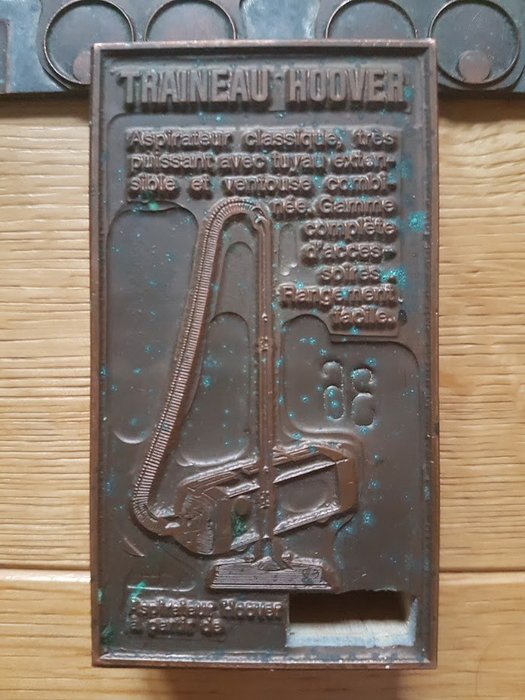 Vintage Hoover Staubsauger alte seltene 2 x Holz / Metall Kupfer Druckplatte-Matrix Werbung, - Holz, Metall
