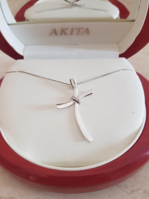 Akita  - 18-karatowe Białe złoto - Naszyjnik z wisiorkiem - 0.05 ct Diament