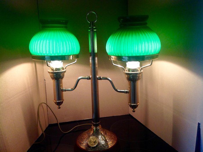 Franklin Mint - Thomas Alva Edison Commemorative Lamp 150th anniversary - Goldplate, green glass