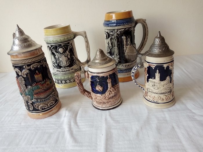 Old German beer mugs (5) - Ceramic