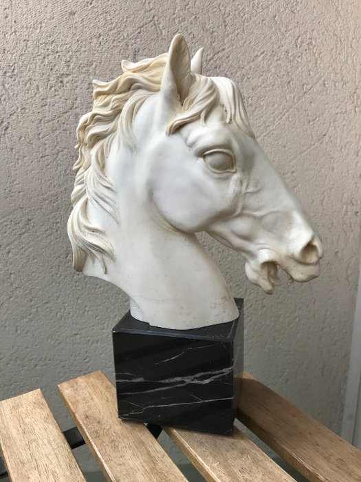 A.Santini - Figurine(s), Tête de cheval sur marbre  (1) - Albâtre