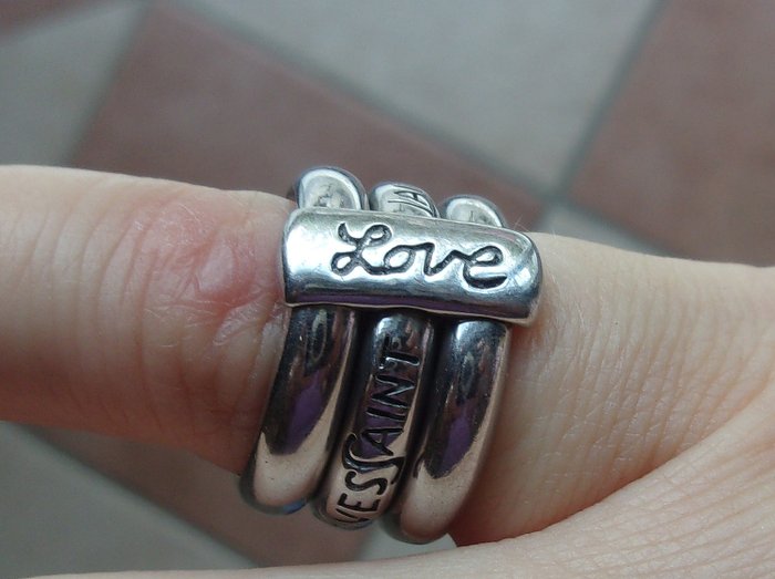 Yves SAINT-LAURENT- Cinta de prata 925 e soco - anel AMOR 3 anéis