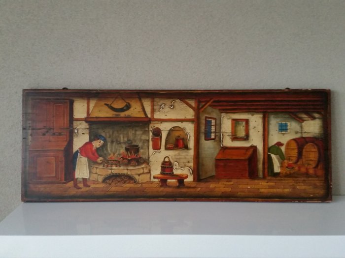B. D 'Arte F. Conz - Gemälde Altes Interieur des 19. Jahrhunderts - Branded - Holz