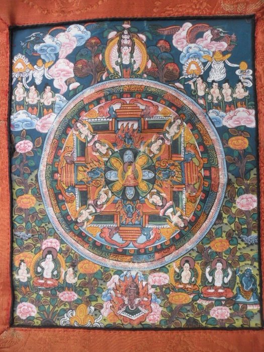 Tibetansk buddhist Thangka - Linned, Silke - Livets hjul - Tibet - midten af det 20. århundrede