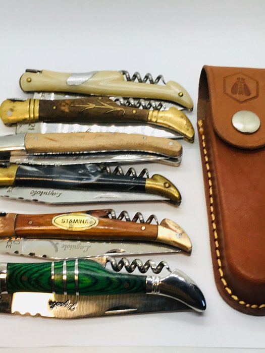 法国 - Laguiole /L'aigle Royal/Inox France /Chateau de poche/440 - Lot Different styles - Leather Sheath - Pocket Knife, Hande Made