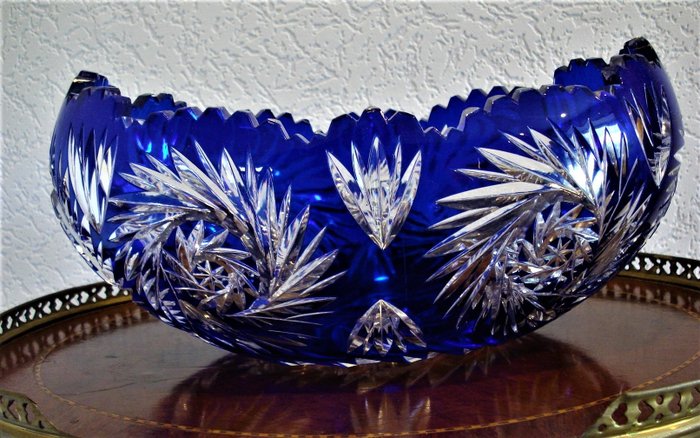 crystal cut cobalt blue oval dish (1) - Glass