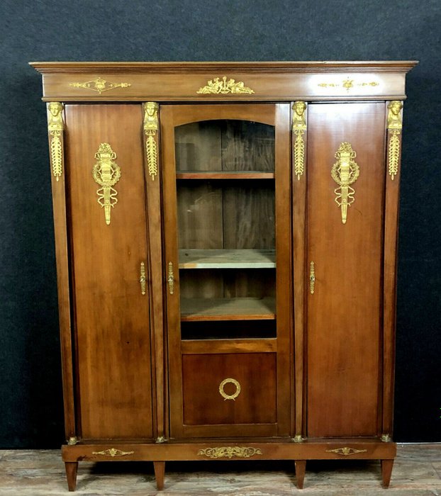 Empire style bookcase in mahogany with cariatids in gilded bronze - Mahogany - Ca. 1900