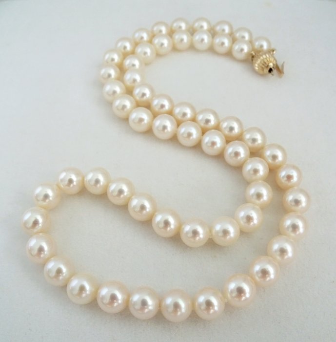 HS Jewellery Akoya pearls, Top Grade 8 mm - Necklace, 14 Kt. Yellow ...