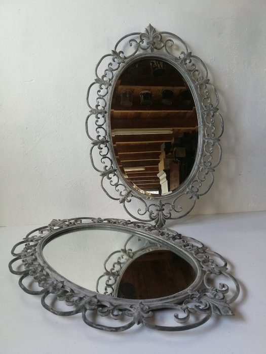2-grands-miroirs-de-jardin-vintage-facettes-avec-cadre-catawiki
