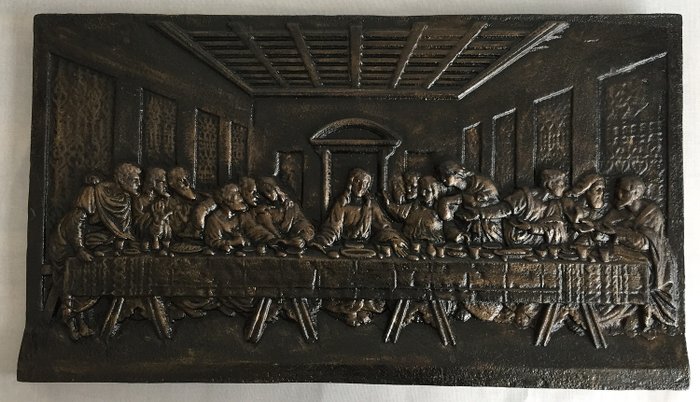 Großes und sehr schweres Reliefplateau (17 kg) Abendmahl Jesus Christus (1) - Eisen (Gusseisen/ Schmiedeeisen)