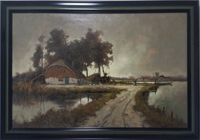 Jos van Dijk (1913-2000) – Zicht op boerderij aan water