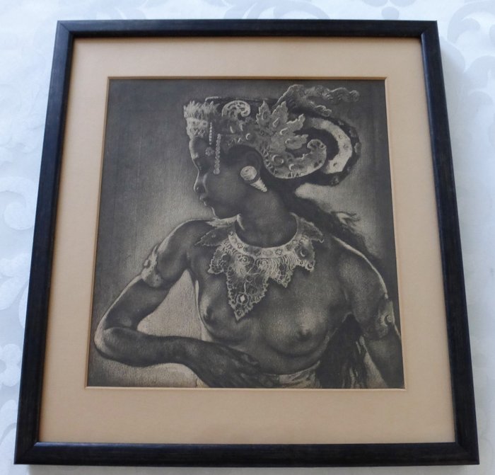 Willem Gerard Höfker - Premium etching 1944 Balinese dancer Nude (Ni asoeg in ardja) - Glass, Paper, Wood - Netherlands 
