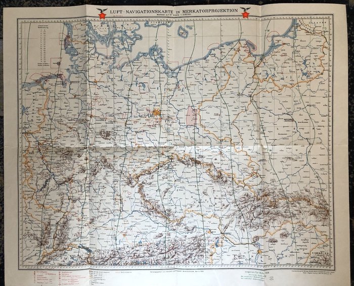 Niemcy - Siły powietrzne - Mapa nawigacji lotniczej w rzucie Mercator - Reichs Aviation Ministry 1936 - 1936