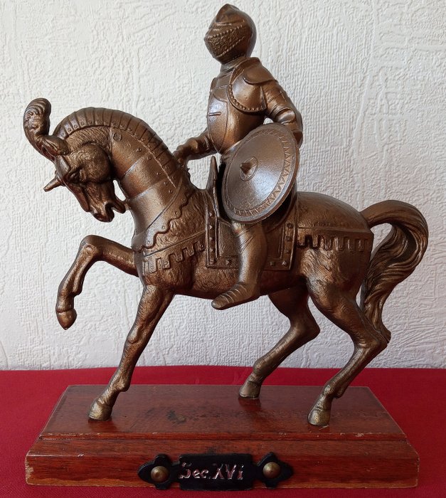 M.Dep - Sculpture "Knight on horseback" - Medieval Style - Pewter/Tin