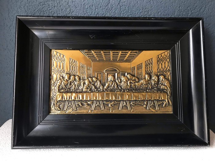 Copper relief - Last Supper - in blackened wooden frame - Copper, Wood