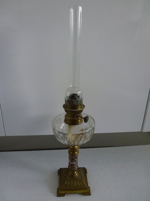 Hasag Hugo Schneider-Antique oil lamp/marked - copper / brass / glass / marble