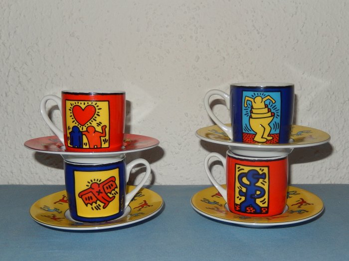 Keith Haring - Könitz - 4 tazze e piattini per caffè espresso - Porcellana
