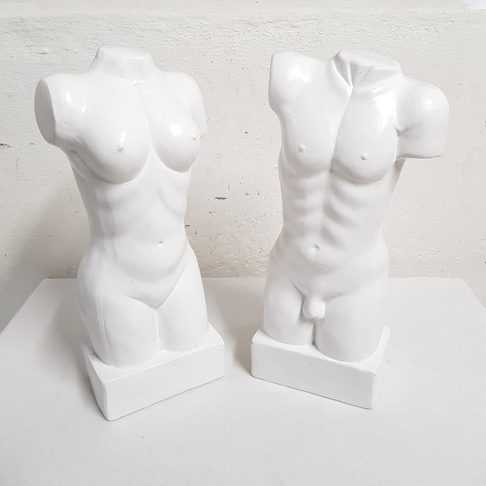 2 detaljeret torso - mand og kvinde (2) - Art Nouveau - Gips