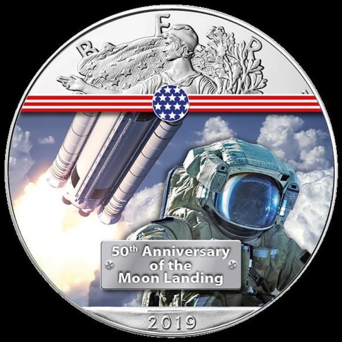 United States. 1 Dollar 2019 - Silver Eagle - Mondlandung Next Step to the Moon - 1 Oz