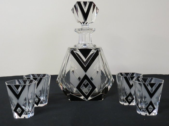 Karl Palda - 裝飾藝術玻璃水瓶配4杯
