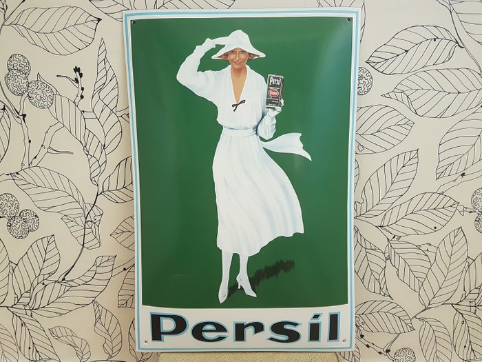 Henkel - Segno di smalto PERSIL White Lady Limited con certificato, segno di smalto, smalto a placca - Acciaio, Smalto