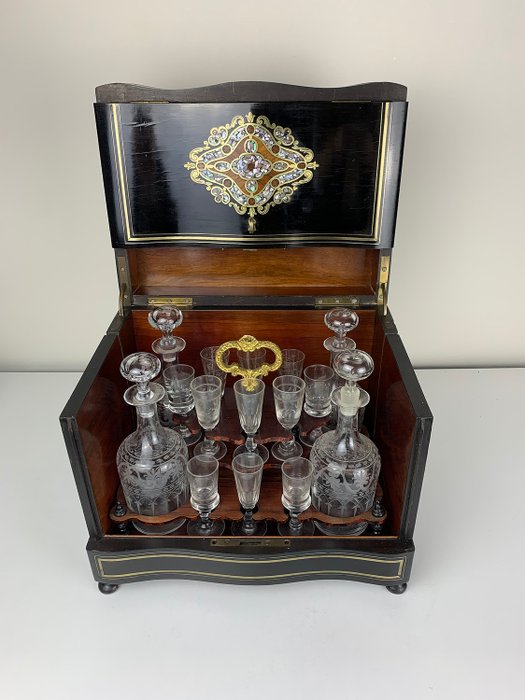 Liquor Cabinet With Boulle Technic Napoleon Iii Glass Wood