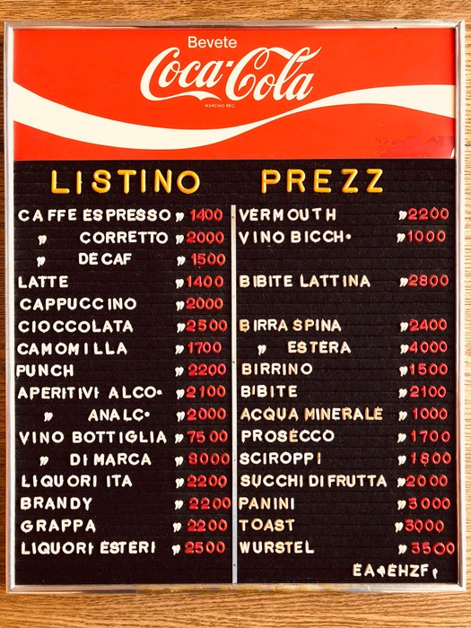 Coca Cola - Coca Cola Italia  - 意大利-80至90年代的里拉價目表 (1)