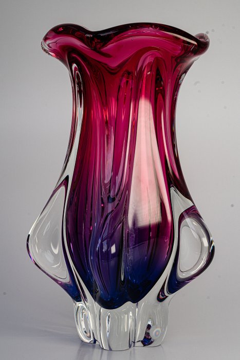 Josef Hospodka - Chřibská (Sklo Union) - Pink & Aubergine Vase - Höhe 24 cm - Glas