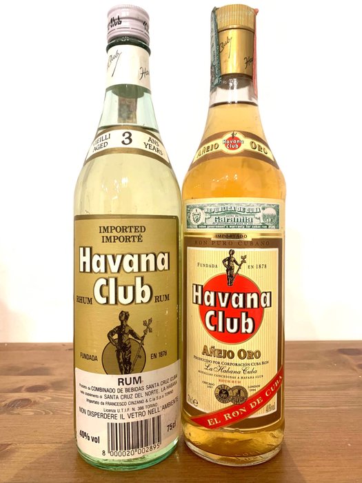 Havana Club - Claro 3 Anos & Anejo Oro - b. Década de 1980, Década de 1990 - 70 cl, 75 cl - 2 botellas