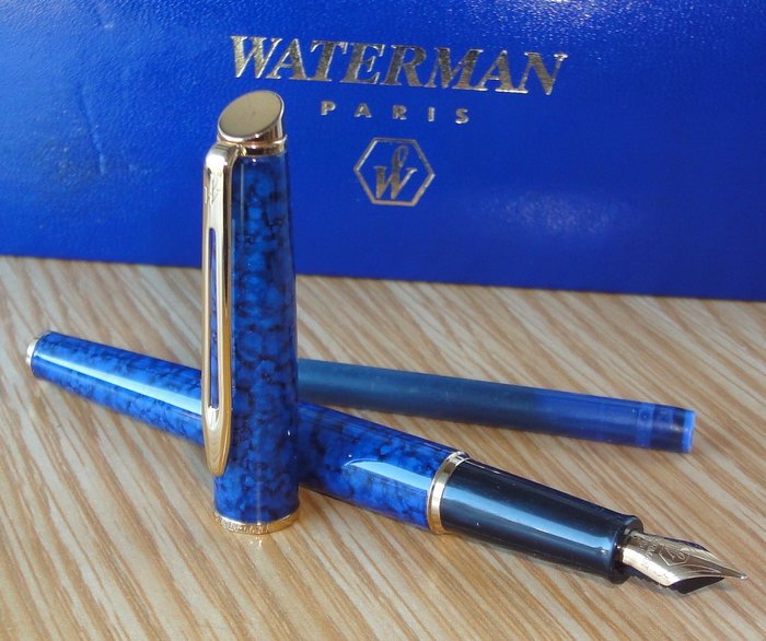 Waterman - Penna stilografica - "Emisfero" laccato marmo blu GT "F"