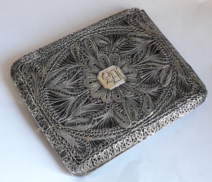 Antik ezüst filigrán cigarettatok - Ezüst - Talán olasz - Early 20th century