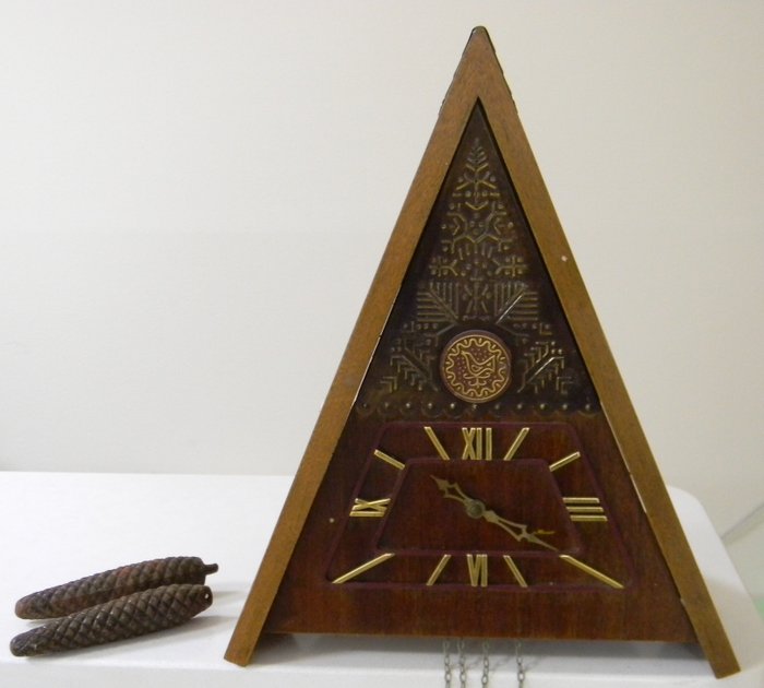 mayak - Orologio da tavolo o da parete, Raro antico antico legno sovietico con un orologio a cucù - Acciaio, Legno