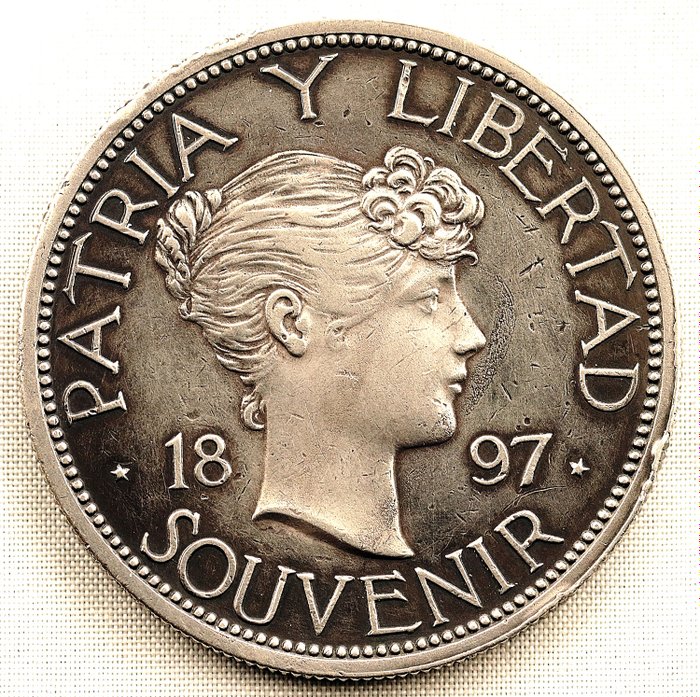 古巴 - 1 Peso souvenir  - 1897 - Guerra de Cuba - Muy escasa - 銀
